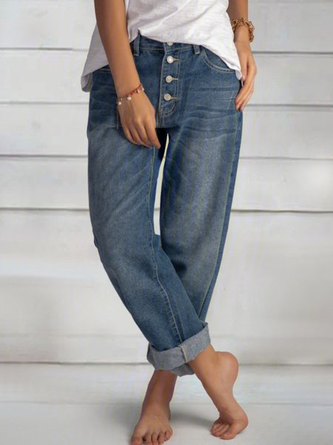 Plus Size Plain Casual Regular Fit Jeans