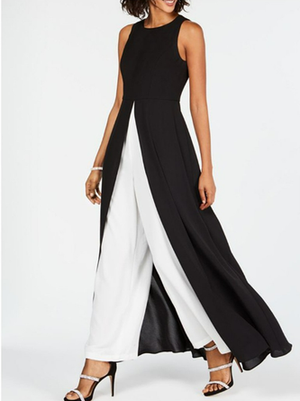 Contrast Black Round Neck Sleeveless Jumpsuit