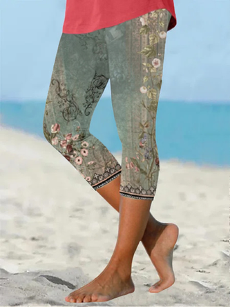 Plus Size Loose Floral Casual Jersey Leggings