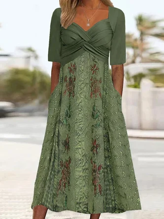 Regular Fit Sweetheart Neckline Casual Floral Dress With No