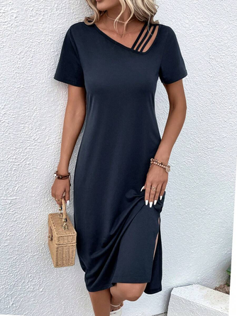 Casual Plain Asymmetrical Jersey Dress With No