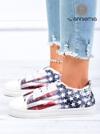 Comfortable Lightweight Soft Sole American Flag Adjustable Stretch Strap Canvas Shoes