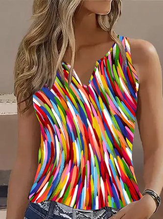 Abstract Casual Notched Loose Tank Top