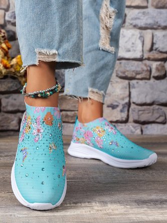Floral Butterfly Rhinestones Breathable Flyknit Sneakers