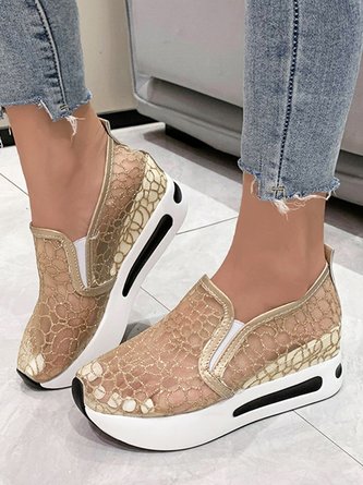 Abstract Breathable Mesh Hidden Wedge Muffin Slip On Sneakers