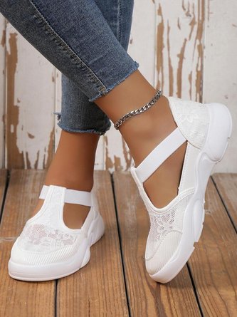 Breathable Mesh Floral Casual Slip On T-bar Sneakers