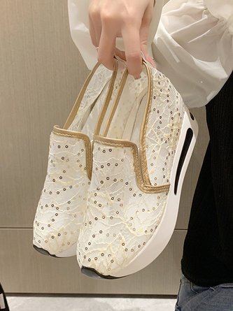 Sequins Flower Embroidery Lace Breathable Heat Dissipation Heightened Casual Sneakers