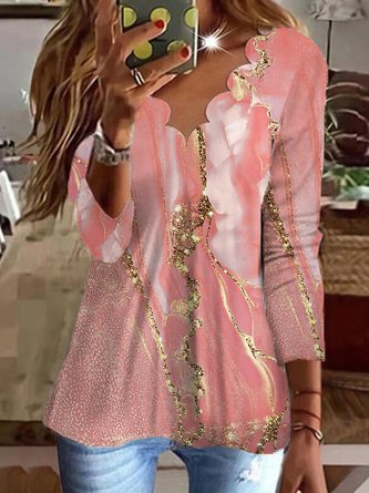 Abstract Loose Lace Collar Casual Long Sleeve Shirt