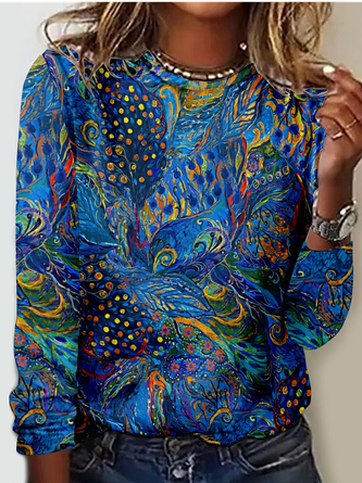 Women's  Peacock Casual Crew Neck Shirt