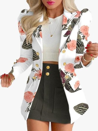Floral Loose Casual Two-Piece Blazer & Skirt Set