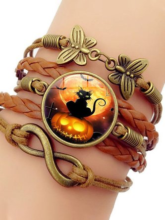 Halloween Black Cat Time Gem Bracelet Butterfly 8-character Hand Rope European and American Jewelry