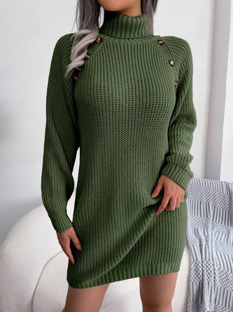 Casual Turtleneck Plain Sweater Dress
