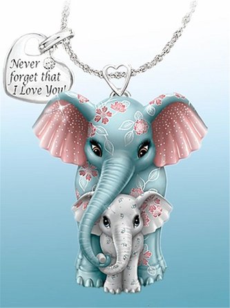 Elephant Letters Heart Pattern Pendant Necklaces