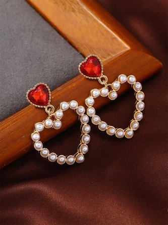 Imitation Ruby and Rhinestone Heart Stud Earrings