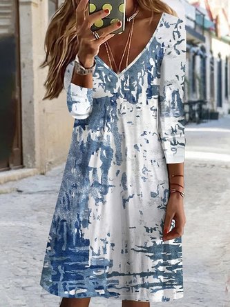 V Neck Abstract Casual Loose Dress