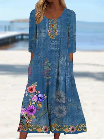Casual Nationality/Ethnic Crew Neck Loose Dress