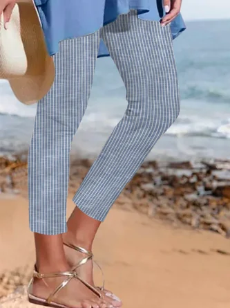 Striped Basic Casual Leggings Jersey Tight Ankle Pants