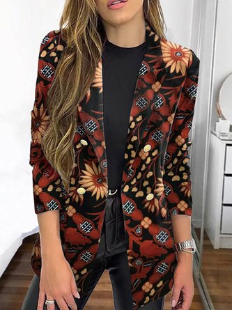 Loose Floral Shawl Collar Casual Blazer