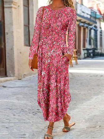 Casual Disty Floral Long Sleeve Crew Neck Dress