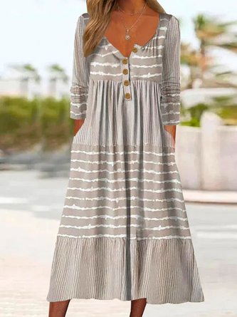 Loose Jersey Casual Striped Dress