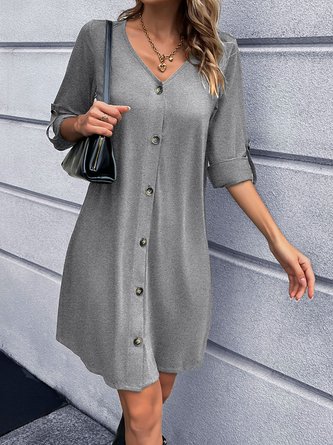 Casual Plain Buttoned Loose Dress