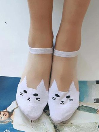 Cartoon Cat Mesh Ankle Socks
