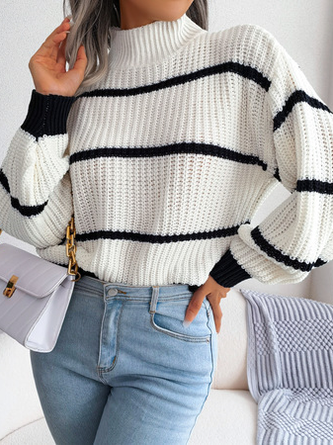 Casual Half Turtleneck Striped Acrylic Sweater