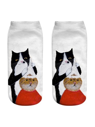 1pair Single-sided Cartoon Cat Printed Ankle Socks