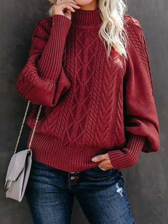 Wool/Knitting Casual Plain Turtleneck Sweater