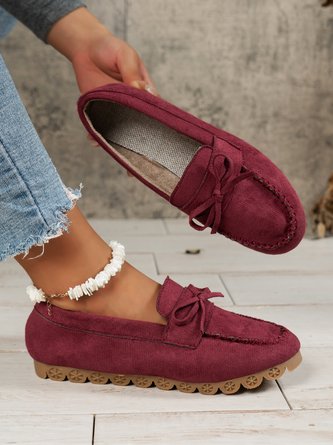 Women Bowknot Comfy Sole Faux Suede Loafers