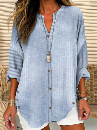 Striped Buckle Casual Blouse Plus Size