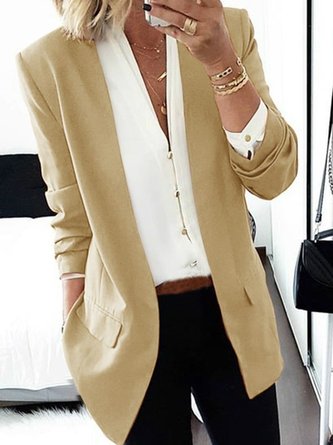 Plain Lapel Collar Casual Blazer