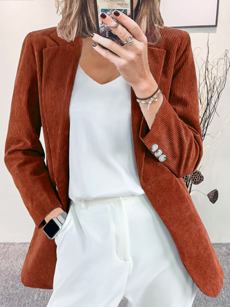 Corduroy Casual Plain Blazer