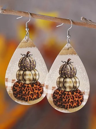Polka Dot Plaid Leopard Pumpkin Earrings