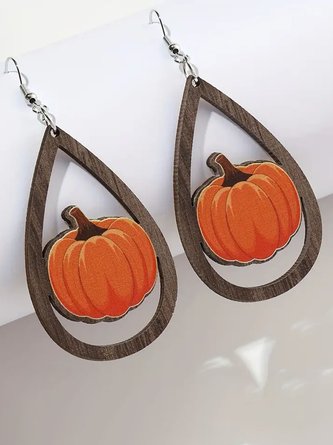 Thanksgiving Pumpkin Hollow Water Drops Wooden Earrings