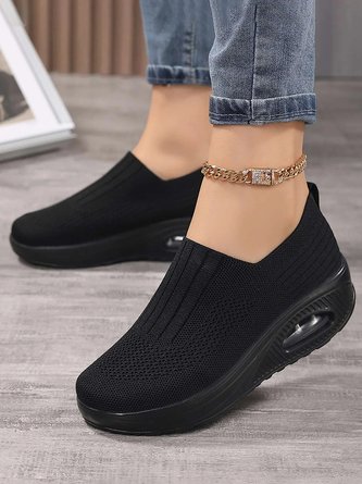 Breathable Air Cushion Platform Slip On Flyknit Sneakers