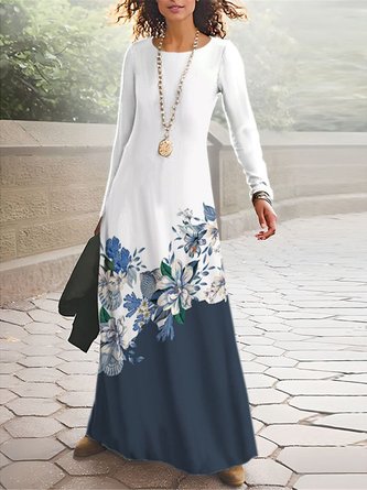 Casual Floral Crew Neck Dress