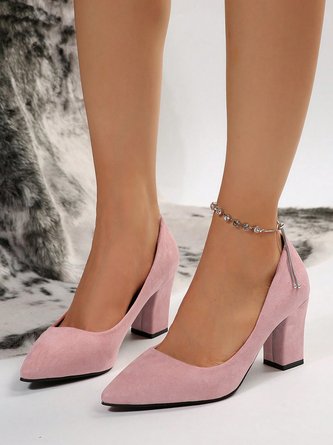 Women Minimalist Pointed Toe Chunky Heel Shallow Pumps
