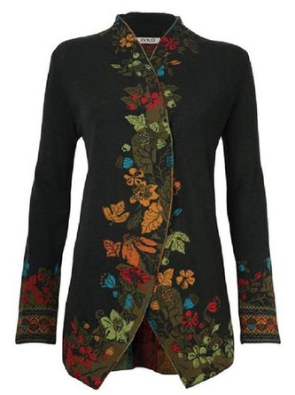 Floral Boho Ethnic Stand Collar Woolen Cloth Loose Heavyweight Jacket