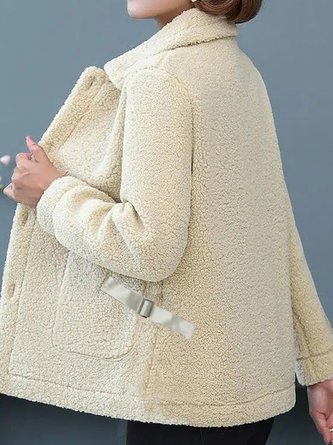 Fluff/Granular Fleece Fabric Plain Casual Teddy Jacket