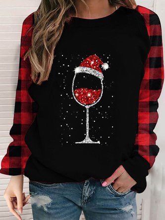 Crew Neck Christmas Wine Glass Casual Loose Sweatshirt
