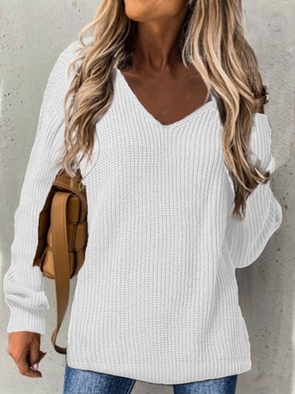 Casual Yarn/Wool Yarn Loose Plain Sweater