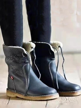 Plain Leather Autumn West Style Flat Heel Round Toe Western Snow Boots