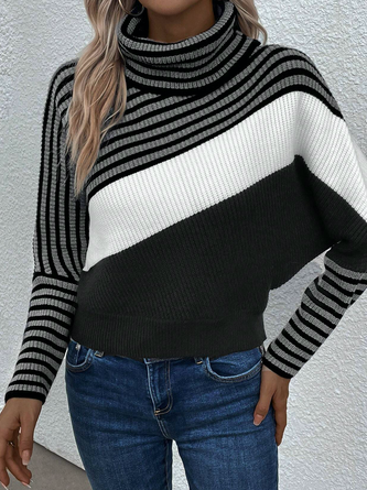 Casual Turtleneck Striped Batwing Sleeve Sweater