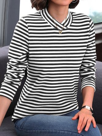 Loose Knitted Striped Casual T-Shirt
