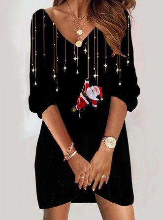 Loose Casual Christmas V Neck Dress