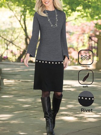 Contrast Stitching Crew Neck Casual Dress