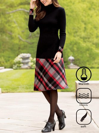 Casual Split Joint Regular Fit Turtleneck Dress