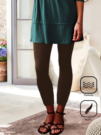 Casual Buttoned Plain Legging
