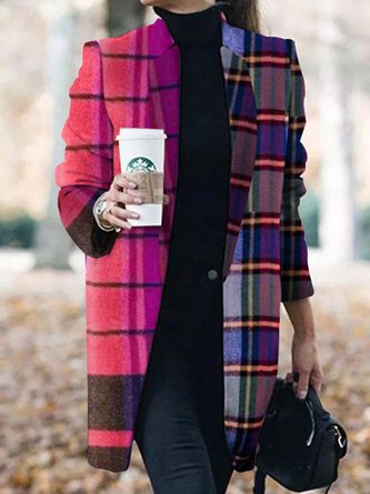 Loose Casual Plaid Others Coat